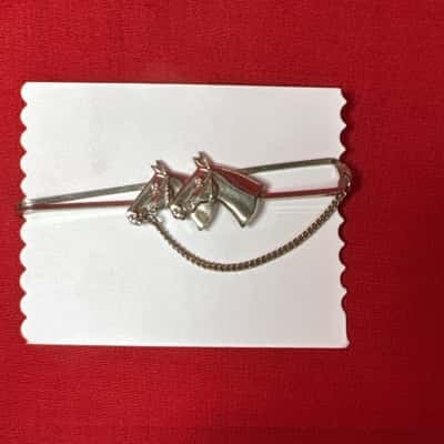 Men's Vintage Stratton Tie Clip featuring a Pair of Horse Heads with a Safety Chain