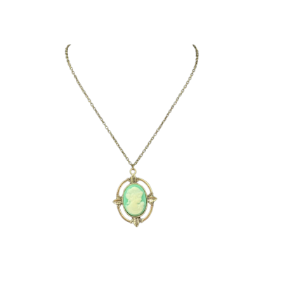 Replica of the Vintage Bronze and Aqua Green Katherine Pierce Cameo Necklace from The Vampire diaries