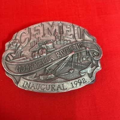 Men's Vintage Pewter Belt Buckle Commemorating the 1992 Inauguration Goonyella Riverside Mine   
