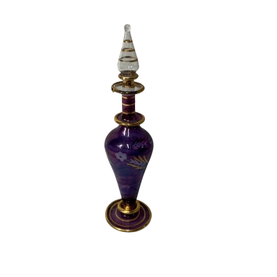 Decorative Purple / Gold Floral Pattern Egyptian Glass Perfume Bottle with Stopper