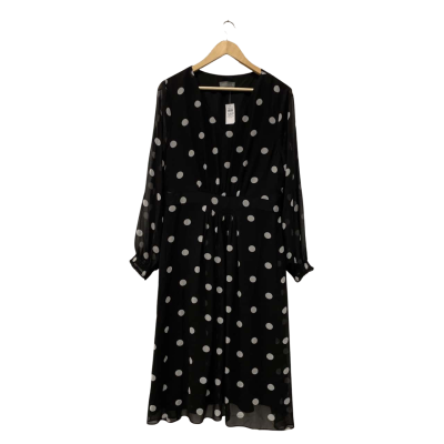 Jacqui-E Womens  Size 16 Midi Dress Black  / Polka Dot / White 