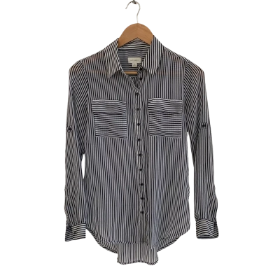 Witchery Womens  Size 6 Button Up Top / Long Sleeve Top Black  / Striped / White 