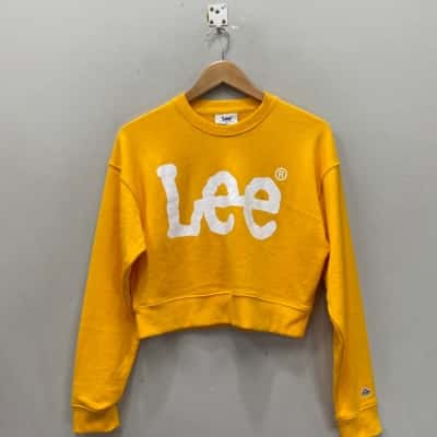 Lee Womens  Size S Cropped Cotton Jumper White / Yellow 