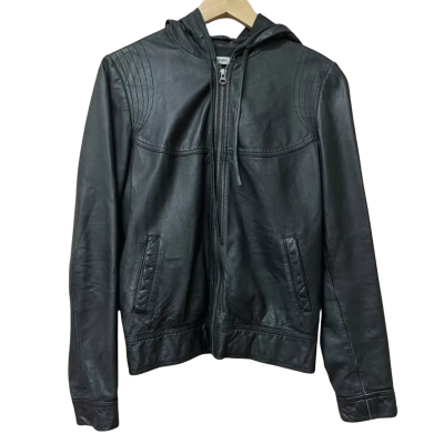 Wrangler Womens Size 10 Leather Jacket Black 