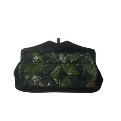 Womens Mimco Clutch Black  / Green Snake Print And Velvet 