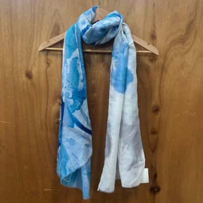 Gregory Ladner Sky Blue & White Print Scarf (New)