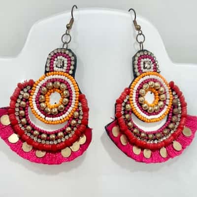 Boho Hot Pink Beaded Earrings 