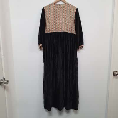 Muzungu Sisters Women's Size L Velvet & Silk Maxi Dress Black  