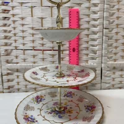 Handled 3-Tier Serving Stand / Cake, Pastry Server 1950s Wood & Sons England
