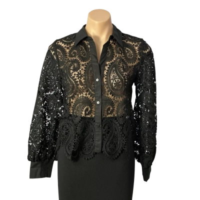 Sussan Womens Size 6 Black Lace Pattern Long Sleeve Shirt (new)
