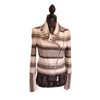 Kookai Womens  Size 38 Cropped Jacket Black  / Pattern / White BNWT