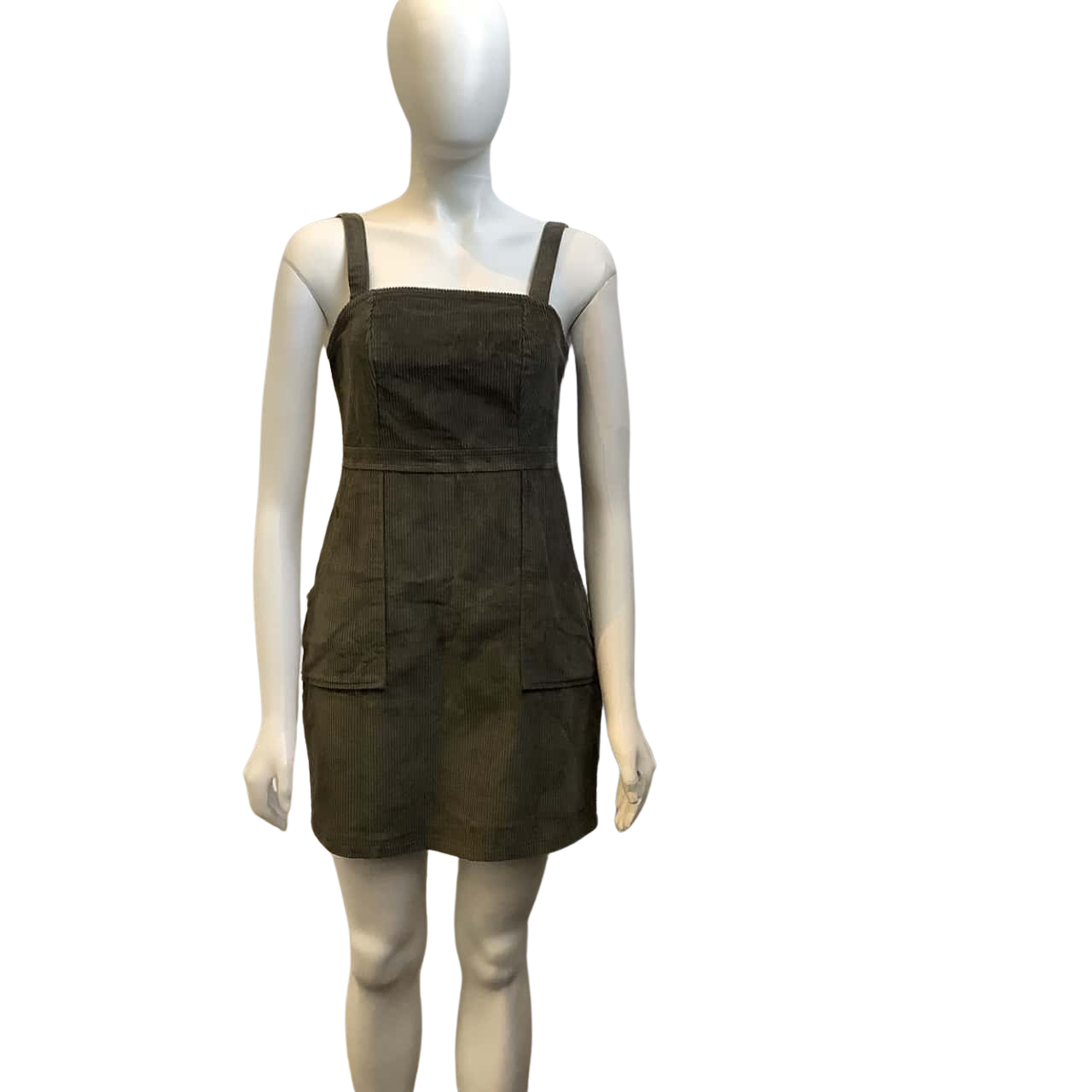 green emerald velvet dress Khaki Green Cord Gianna Pinafore Mini Dress