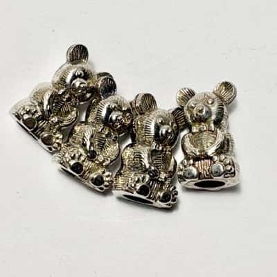 Set of 4 Cute Silver Tone Teddy Bear Spacer Beads