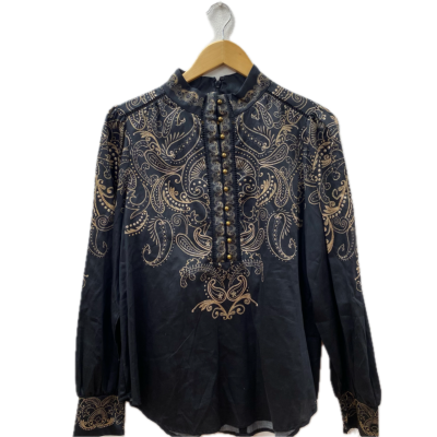 Blue Illusion Womens  Size L Button Up Top Black  / Gold 