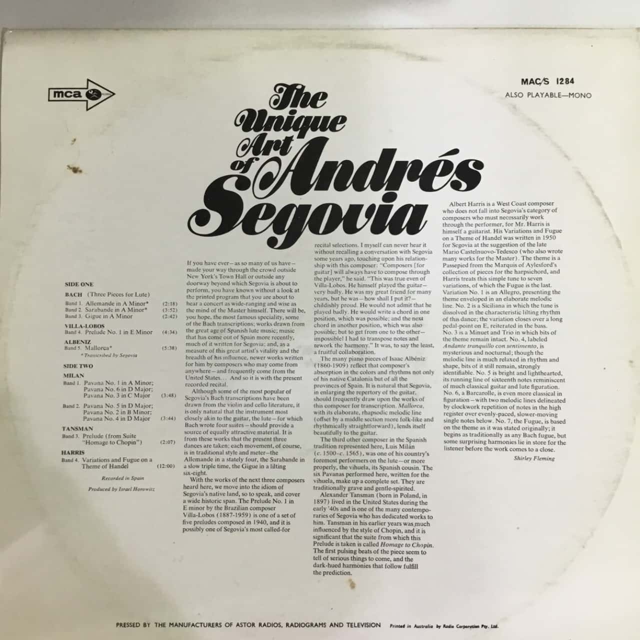 Andres Segoria - The Unique Art of Andres Segoria Vinyl