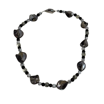 Sterling SIlver (925) Pearlescent Shell and Glass Beaded Necklace