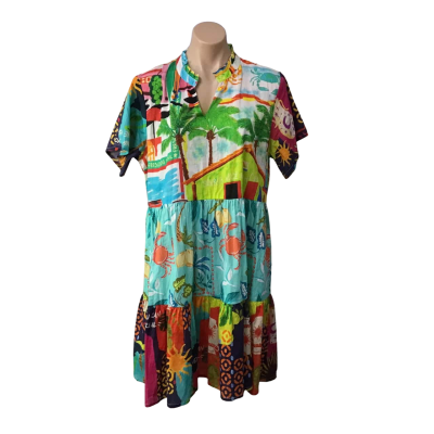 LulaLife Womens Size XL Multicoloured Pattern Short Sleeve Talullah Dress (new)
