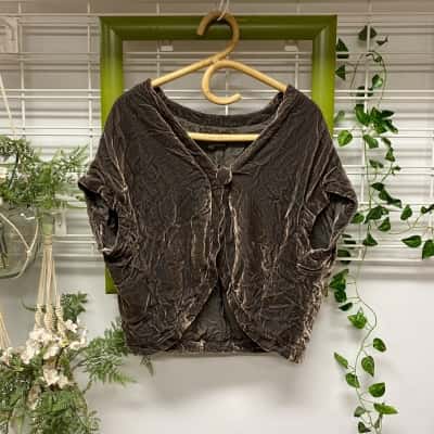  Poem Womens 100% Silk Crushed Velvet Bolero/Shrug Brown Size L