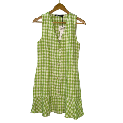 Zara Womens  Size S Mini Dress Checked / Green / White 