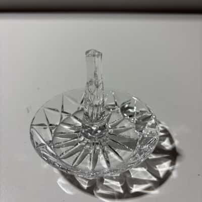 Vintage pinwheel cut-crystal ring holder and trinket dish with a central stem