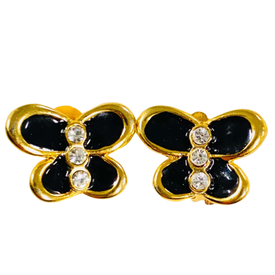 Clip-On Gold / Black Butterfly Earrings