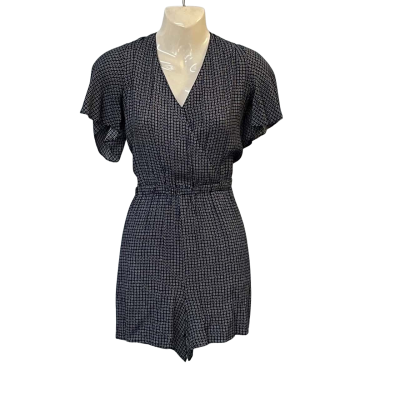 Witchery Womens Size 8 Short Sleeve Playsuit Navy Blue/Pattern/White