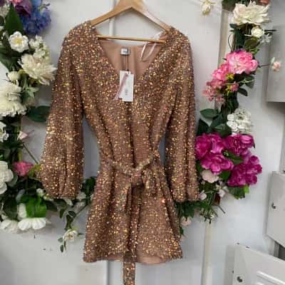 Sheike Womens  Size 6 Long Sleeve Dress / Party Dress Gold / Nude 