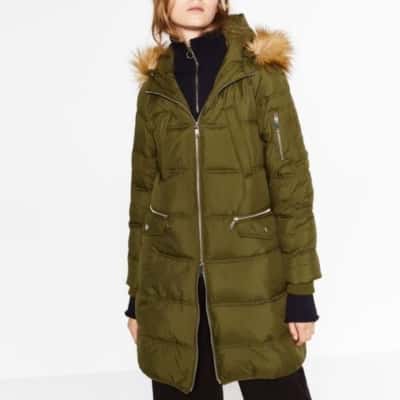 Zara Womens  Size XS Green Puffa Coat