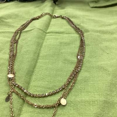  Womens Necklace chain stone tag gold coloured necklace (jb)