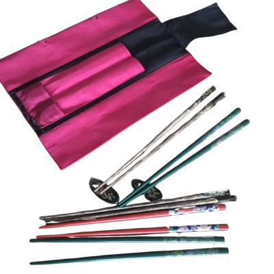 5 Decorative Pairs Chopsticks and 2 Rests in Pouch    Brica1