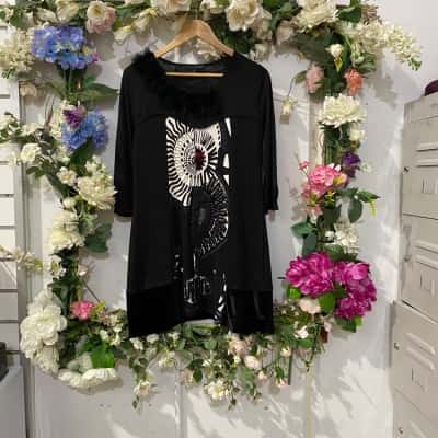 Didier Parakian Womens  Size 12 Mini Dress Black  / Pattern 
