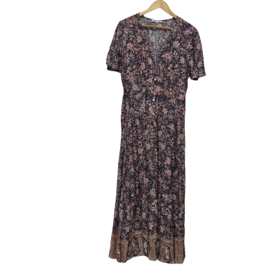 Vine Apparel Womens  Size 14 Casual Dress / Maxi Dress / Short Sleeve Dress  Blue / Floral 