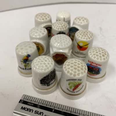 Vintage Porcelain Souvenir Thimble Gold Rim (11pieces)