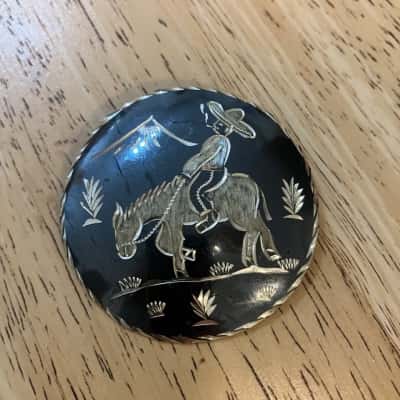 Vintage Mexican Sterling Silver Donkey Rider Brooch/Pendant 