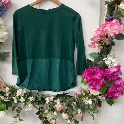 COS Size M Green Spliced Silk Cotton Top