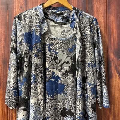 Liz Jordan Womens Top Size L Blue / Pattern 