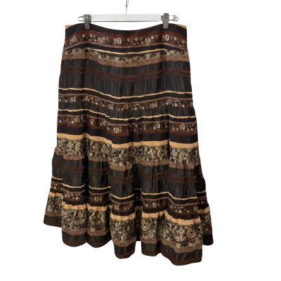 Liz Jordan Womens  Size 14 Ruffled Hemline Skirt Brown / Multicoloured 