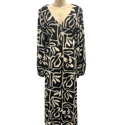 Sportsgirl Womens  Size 18 Long Sleeve Dress / Midi Dress Black  / Cream 