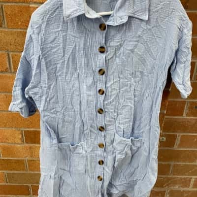  Womens  Mutig Size M light Blue Button Up Cotton Dress 