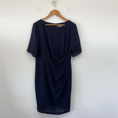 Jacqui-E Navy Blue Short Sleeve Midi Dress  Size 16 