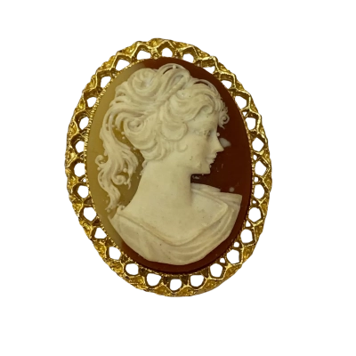 20th Century Gold Shel Cameo Brooch