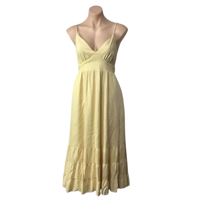 Billy J Womens Size 14 Yellow 100% Linen Shoestring Strap Midi Dress (new)