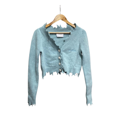 Ann Andelman Womens  Size 38 100% Wool Cardigan Blue 