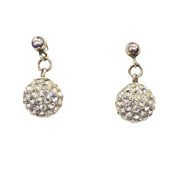  Womens Stirling silver pave crystal ball Earrings 