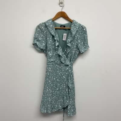 Dotti Sage Green Polka Dot Short Sleeve Wrap Mini Dress Size 12