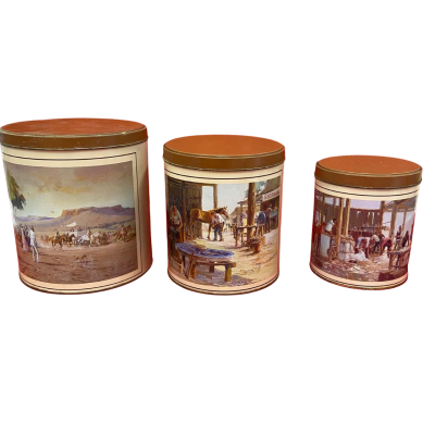 3 x Nesting Tin Canisters  Australiana Collectable 