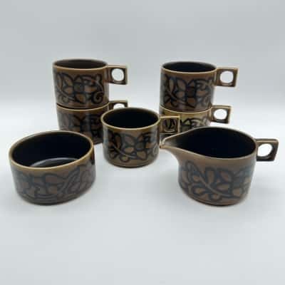 Irish Fine Earthenware Coffee Cups, Creamer & Sugar Bowl Set  by Celtic Limerick