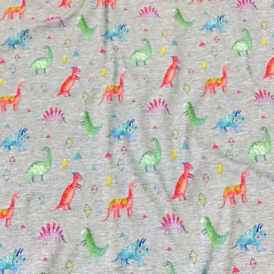 Blue Grey Multicolour Dinosaur Print Fabric 145 x 90cm