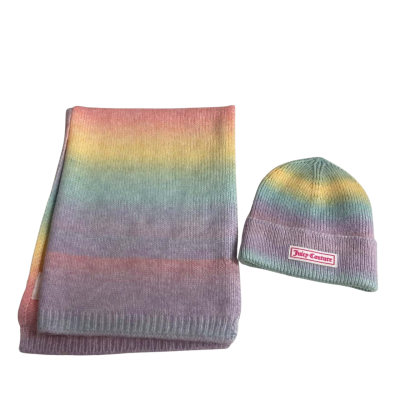 Juicy Couture Womens  Size One Rainbow Scarf & Beanie 
