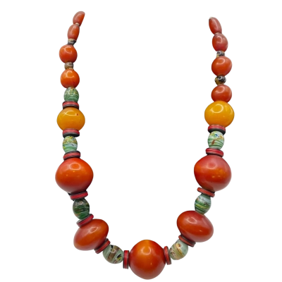  Womens Necklace Black  / Burnt Orange / Green / Red 